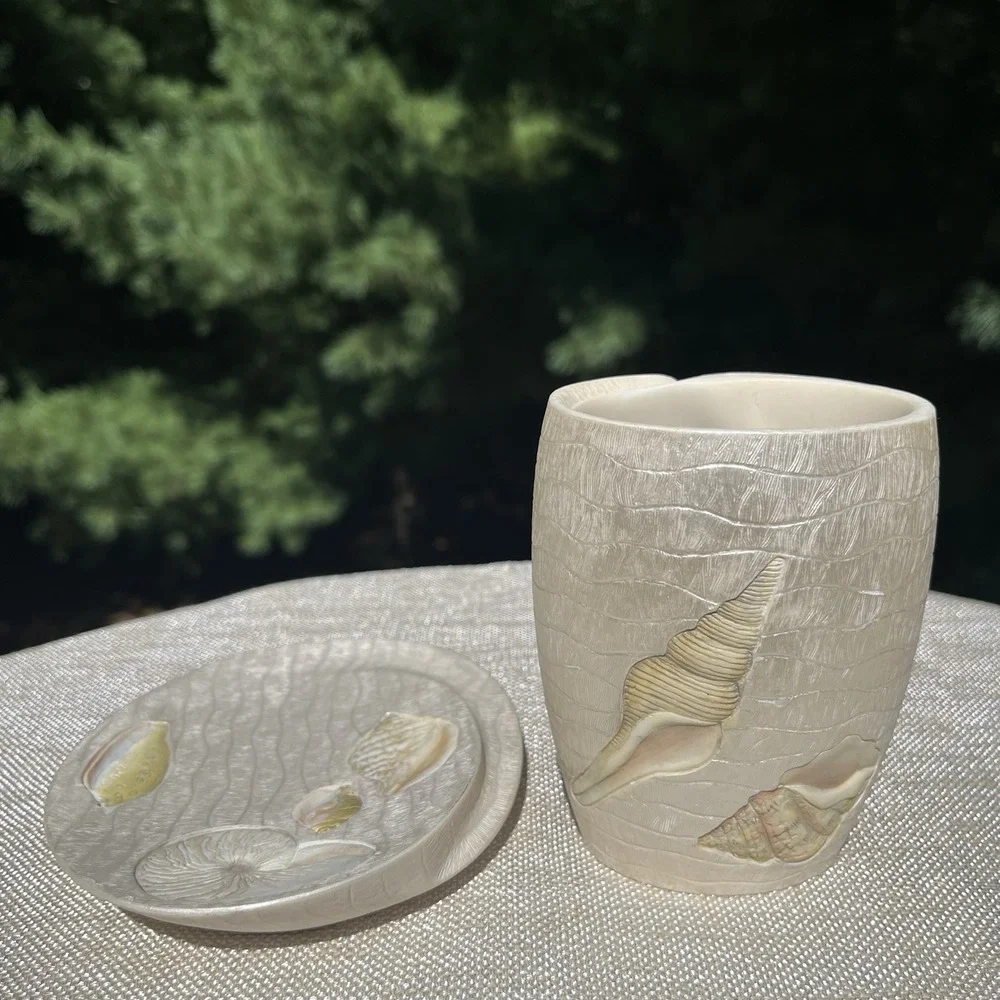 Vintage Croscill Beach Haven 4 Pc Bath Set Seashell Soap Dispenser Dish Coastal